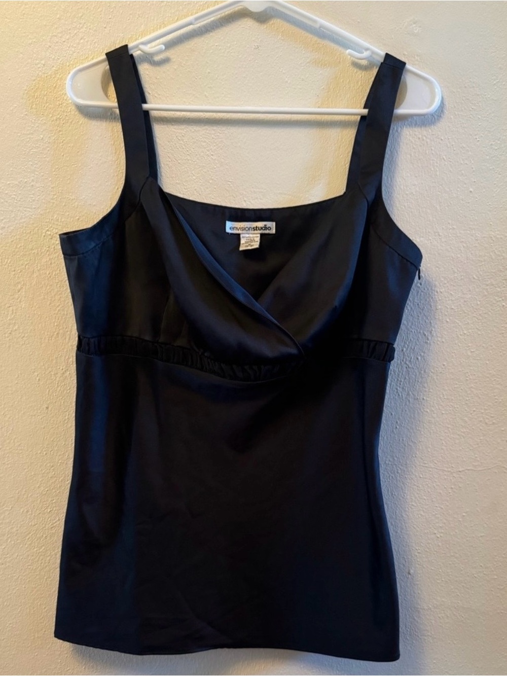 Envision Studio Black Satin Crossover Tank Top Cowl Neck Blouse - Size M
